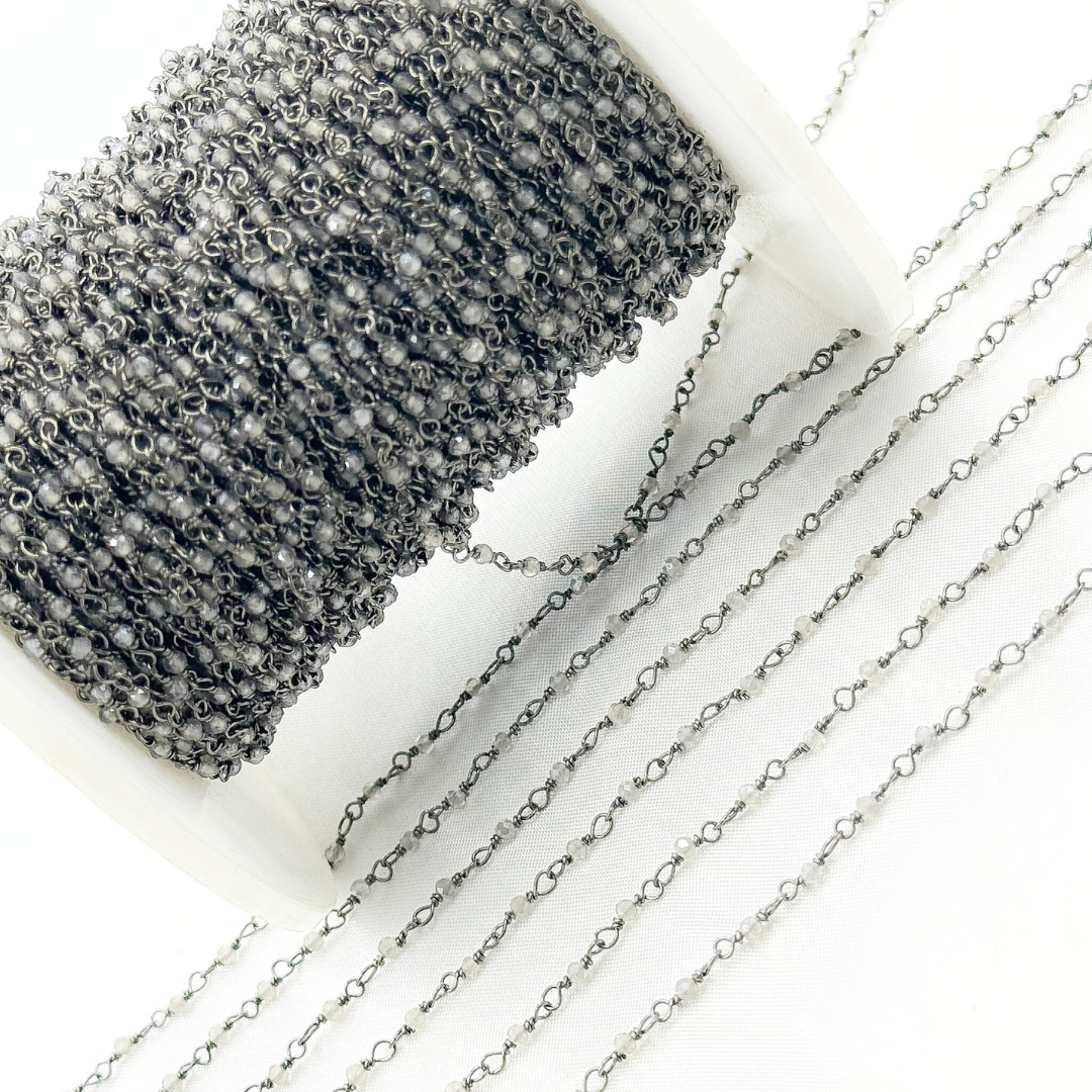 Coated Grey Moonstone Oxidized Wire Chain.