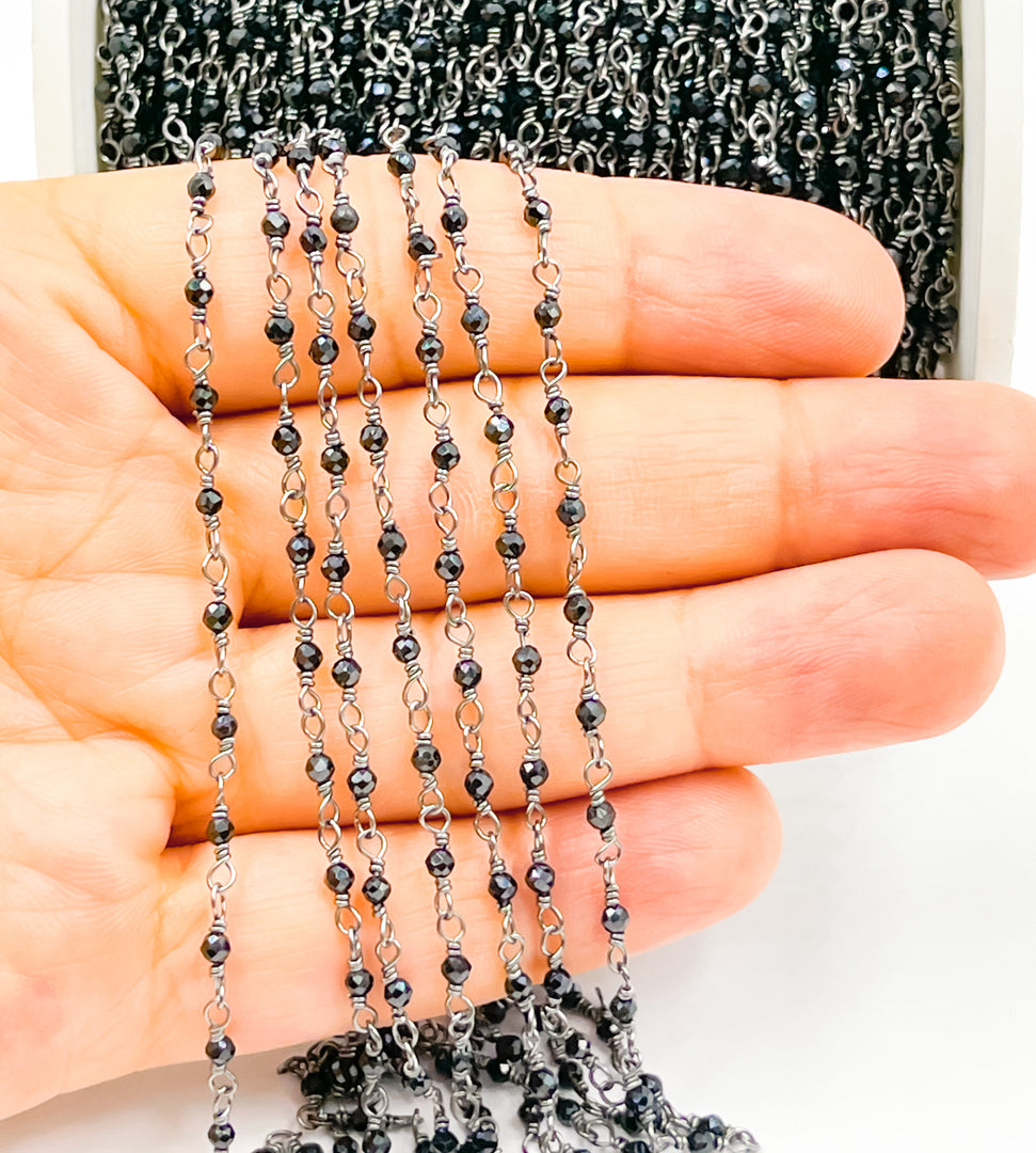 Black Spinel Oxidized Wire Wrap Chain.  BSP24