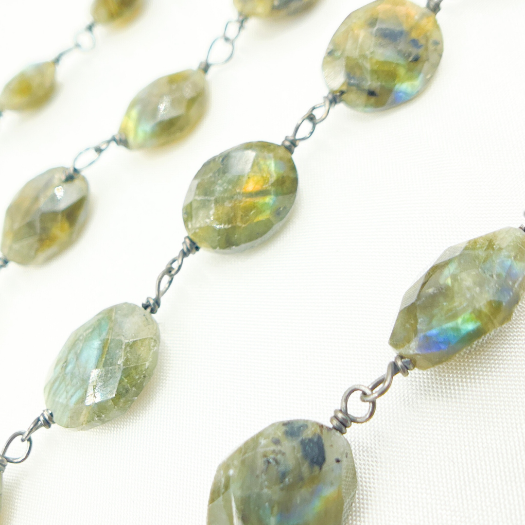 Labradorite Oval Shape Oxidized Wire Chain. LAB91