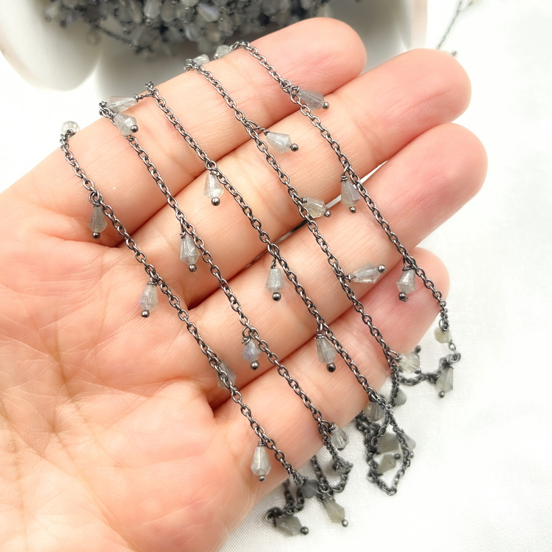Labradorite Drop Dangle Oxidized Wire Chain.