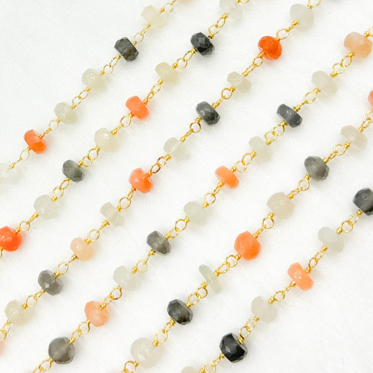 Multi Moonstone Gold Plated 925 Sterling Silver Wire Chain