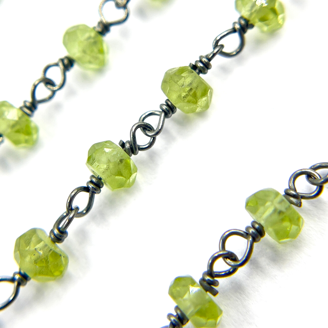 Peridot Gemstone Oxidized 925 Sterling Silver Wire Chain. PER2