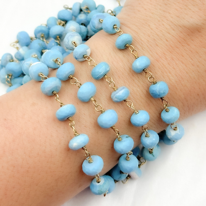 Turquoise Rondel Shape Gold Plated Wire Chain