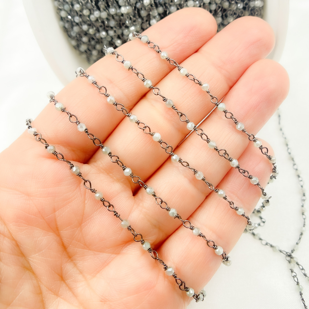 Coated Green Moonstone Oxidized Wire Chain.