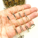 Load image into Gallery viewer, Gold Plated &amp; Black Rhodium 925 Sterling Silver Diamond Cut &amp; Smooth Paperclip Chain. V3GB1
