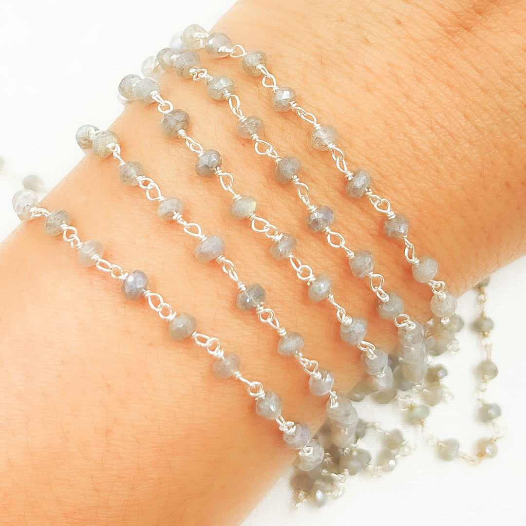 Coated Labradorite 925 Sterling Silver Wire Chain