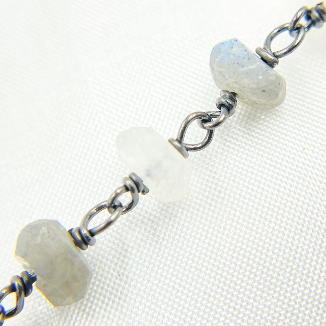 Labradorite & White Rainbow Moonstone Oxidized Wire Chain.