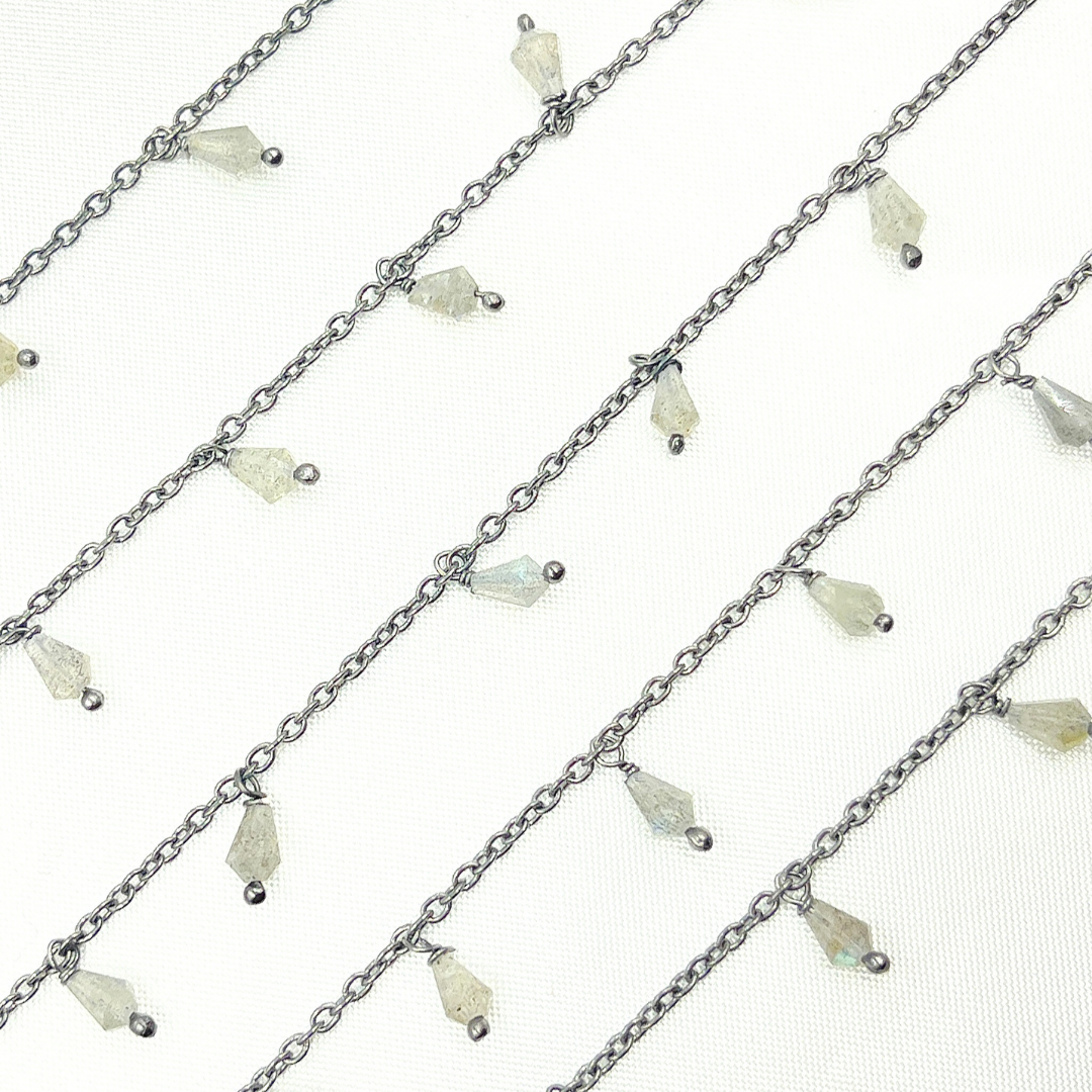 Labradorite Drop Dangle Oxidized Wire Chain