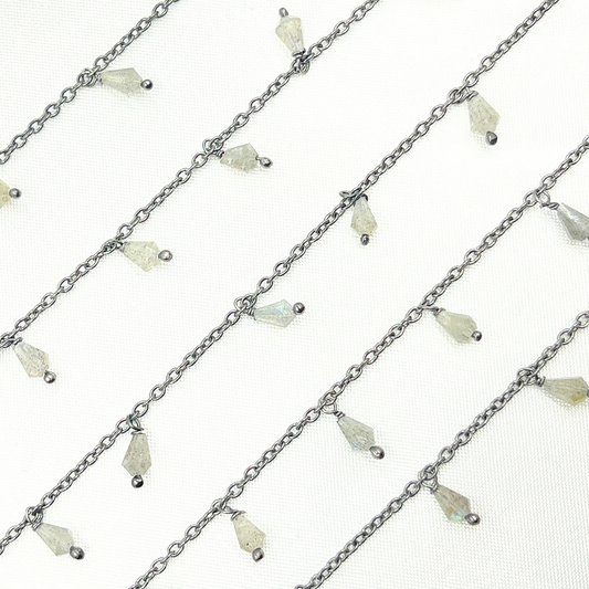 Labradorite Drop Dangle Oxidized Wire Chain