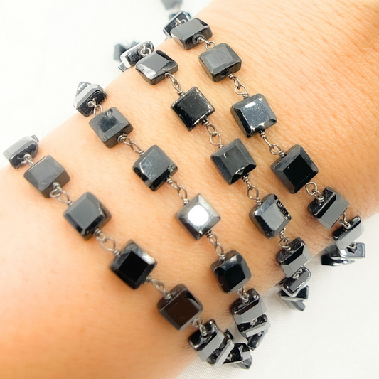 Black Spinel Square Shape Oxidized Wire Chain