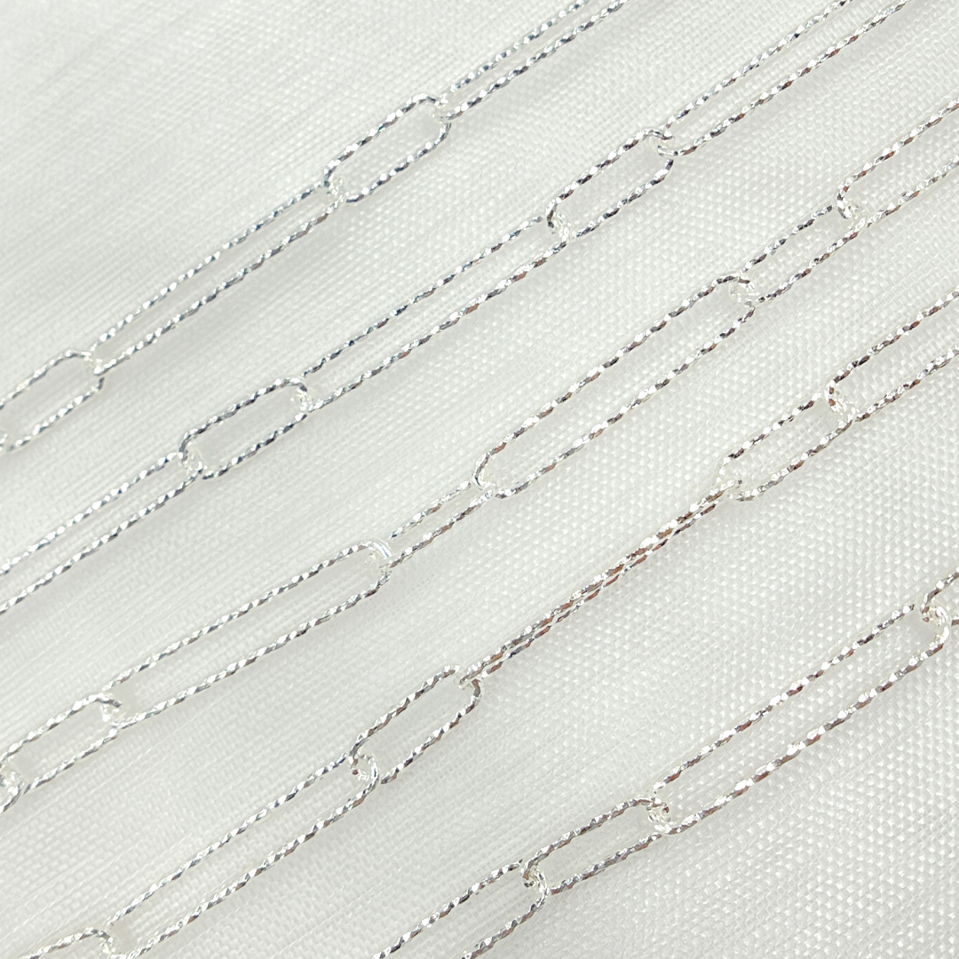 925 Sterling Silver Hammered Paperclip Link Chain. 