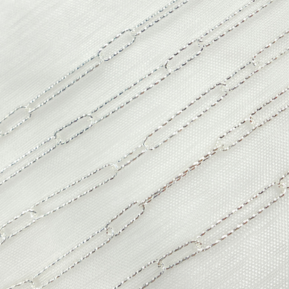 925 Sterling Silver Hammered Paperclip Link Chain. 