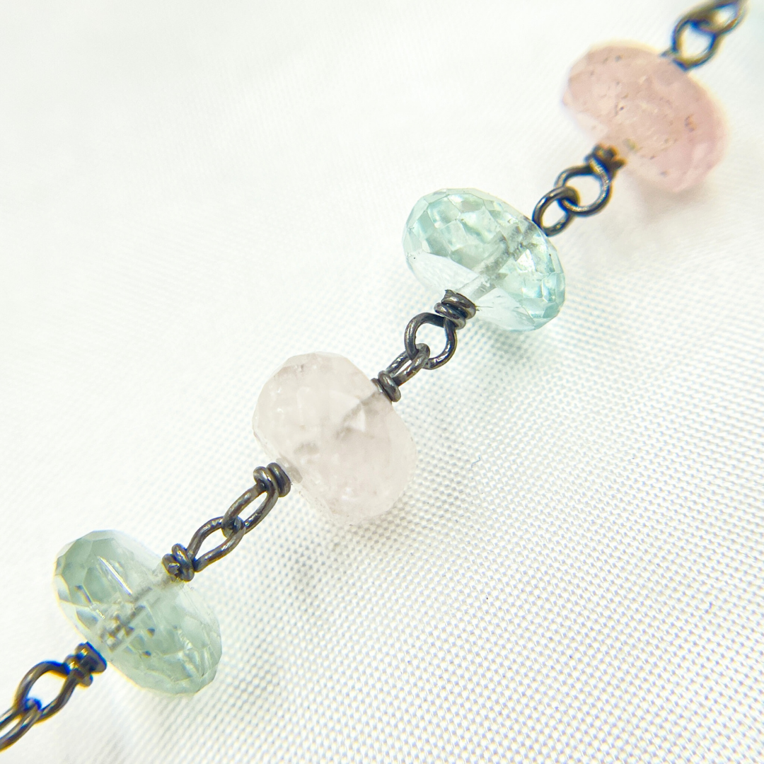 Morganite & Aquamarine Oxidized Wire Chain.