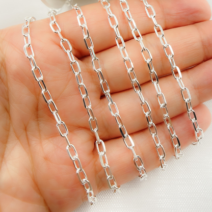Sterling Silver Diamond Cut Paperclip Link Chain
