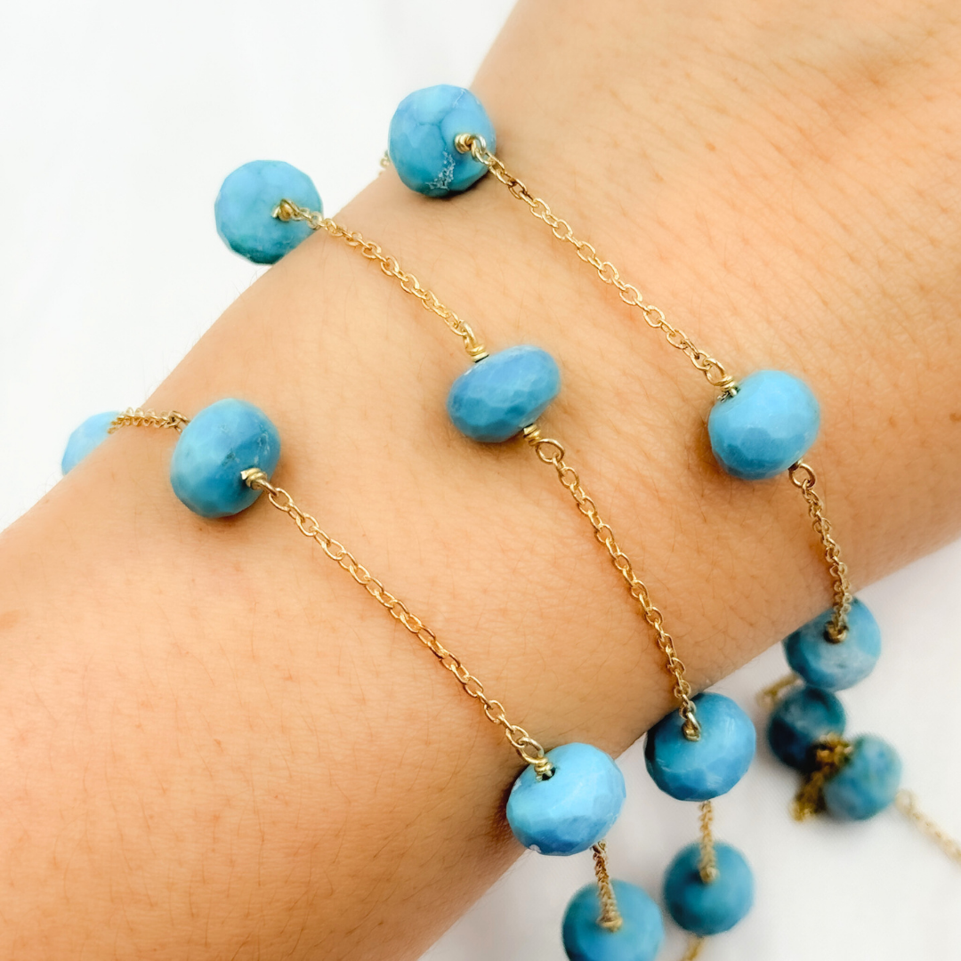 Turquoise Gold Plated Connected Wire Chain