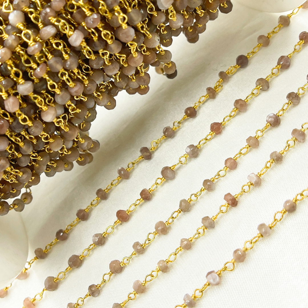 Chocolate Moonstone Gold Plated Wire Chain.