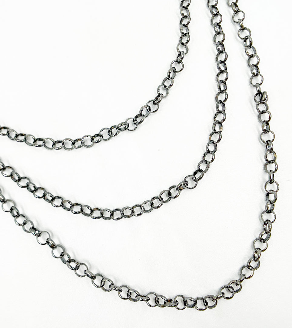 Black Rhodium 925 Sterling Silver Rolo Link Chain. V89BR