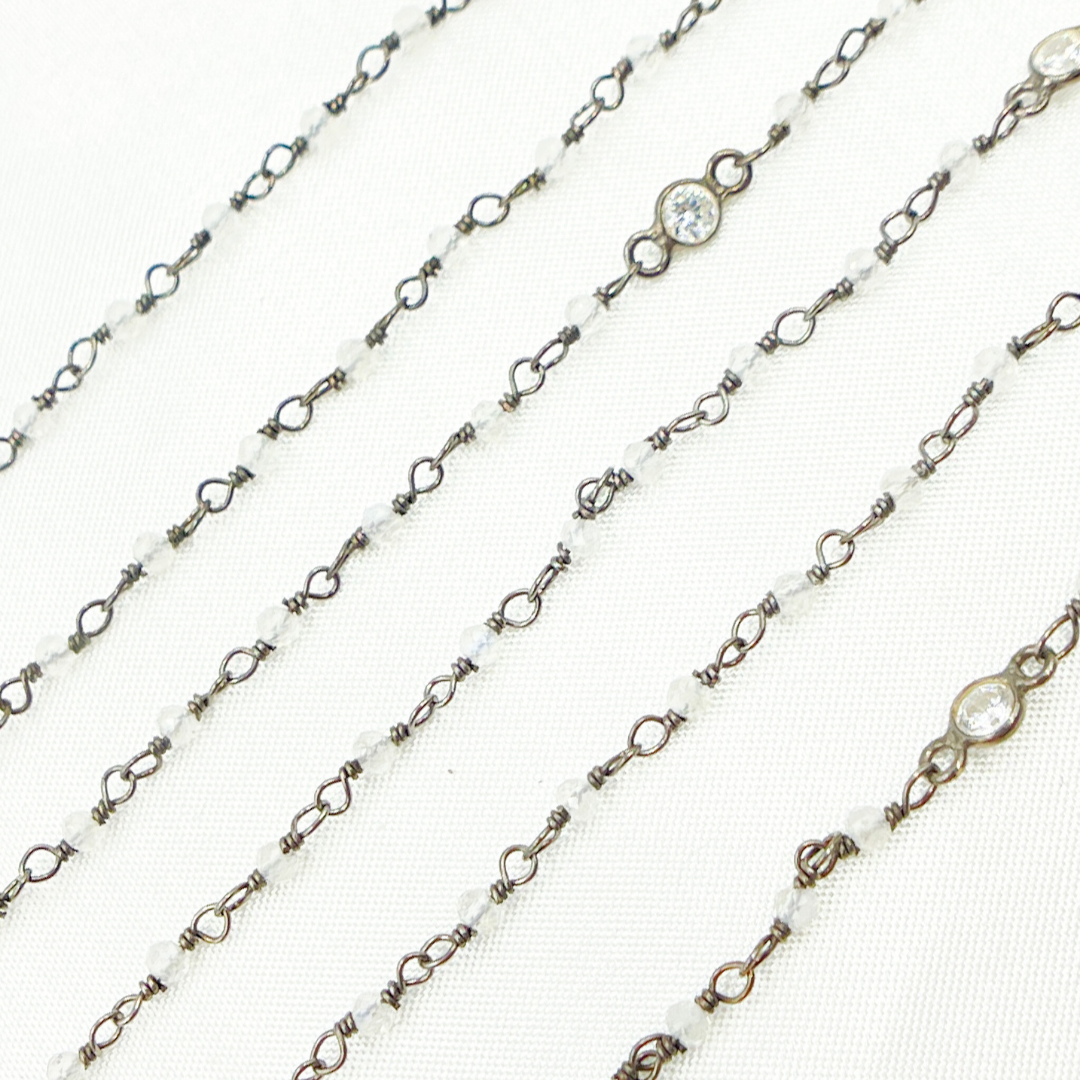 Coated Moonstone & CZ Combination Oxidized Wire Chain