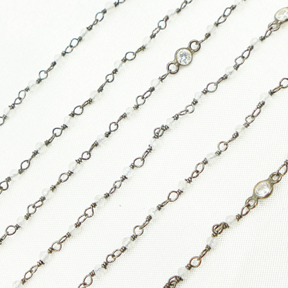 Coated Moonstone & CZ Combination Oxidized Wire Chain