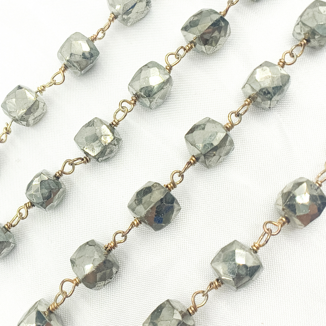 Pyrite Cube Shape Gold Plated Wire Chain