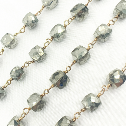 Pyrite Cube Shape Gold Plated Wire Chain