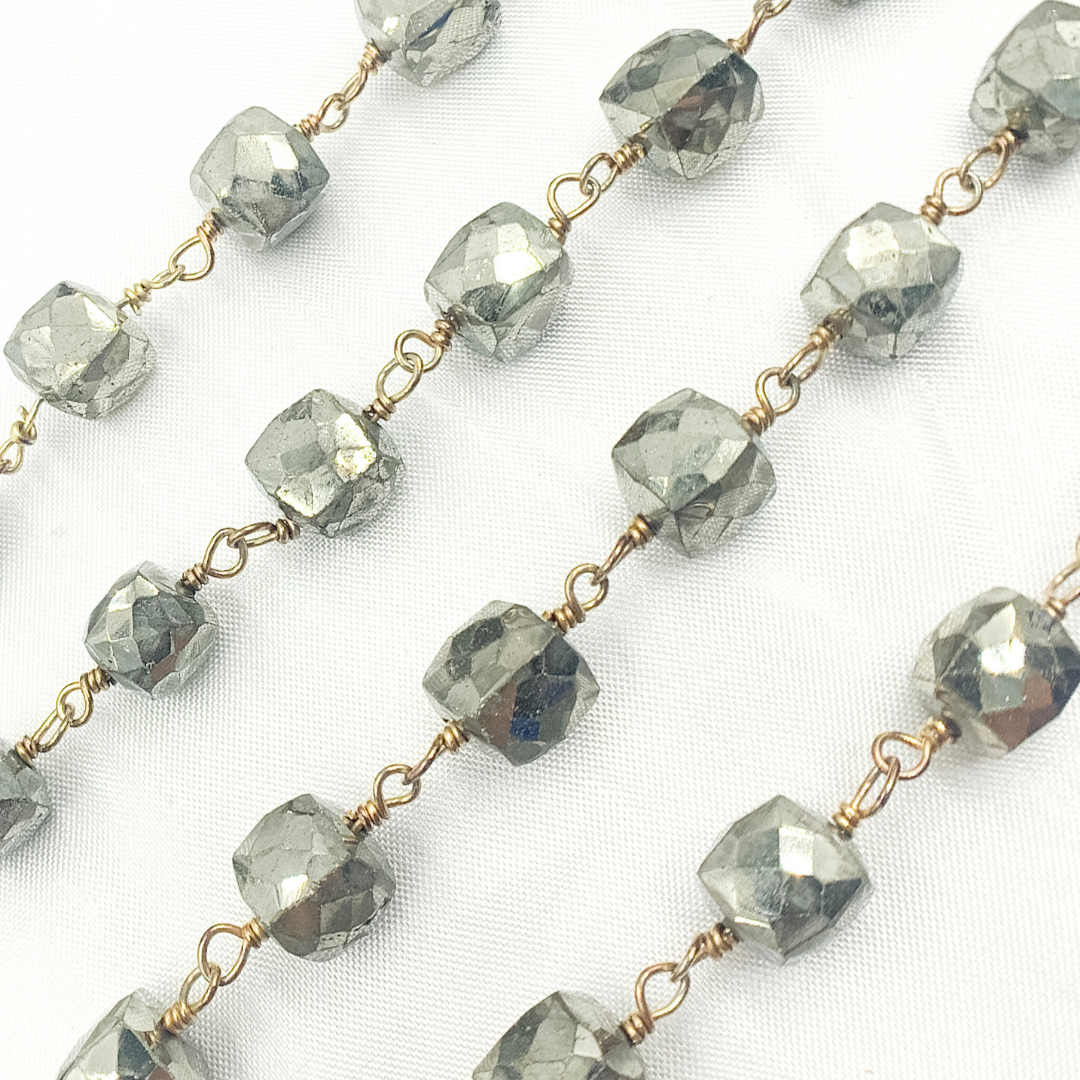 Pyrite Cube Shape Gold Plated Wire Chain. PYR55