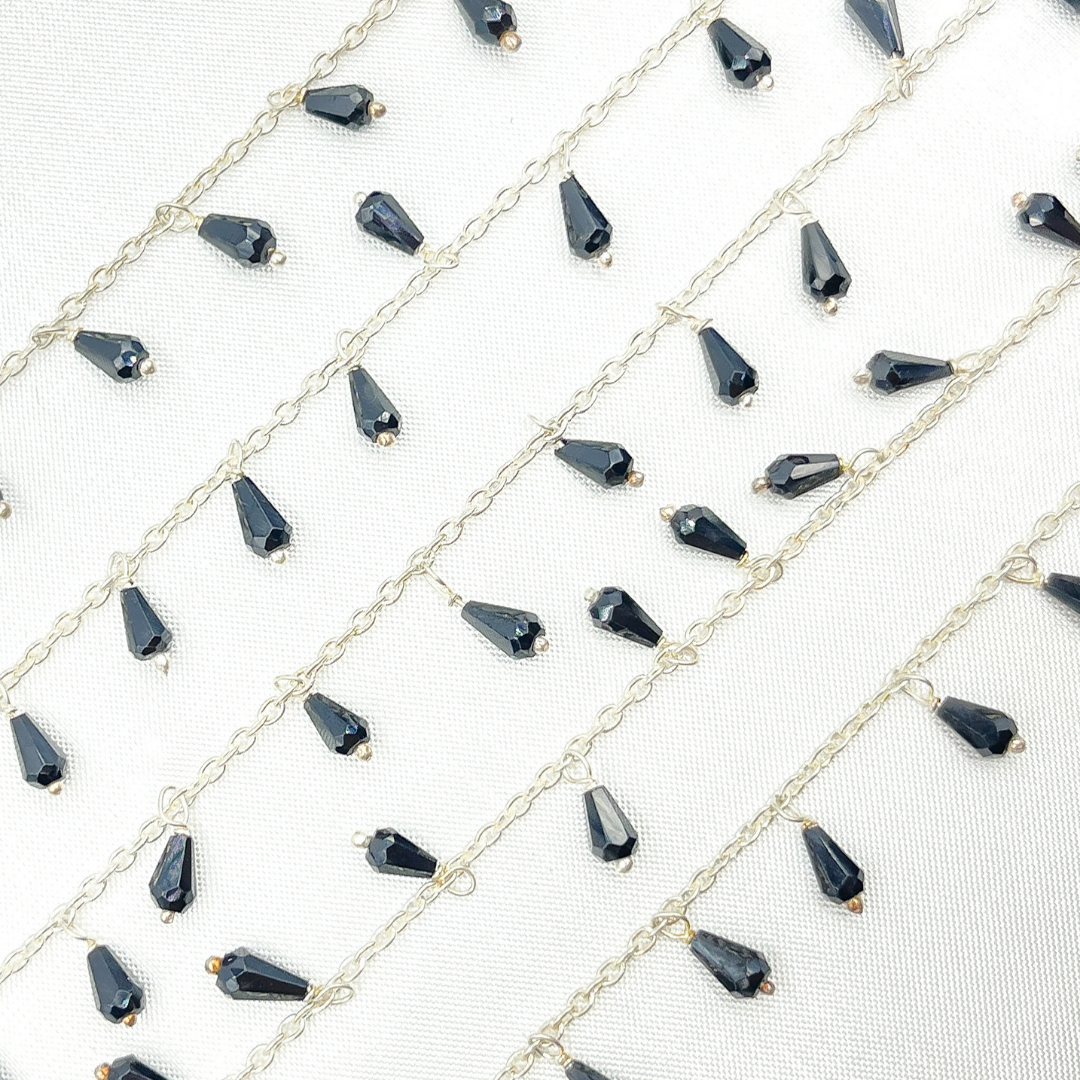 Black Spinel Drop Dangle Oxidized Wire Chain. BSP18