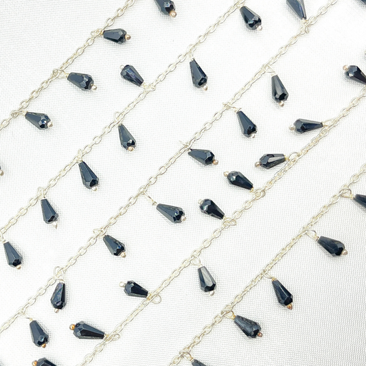 Black Spinel Drop Dangle Oxidized Wire Chain. BSP18