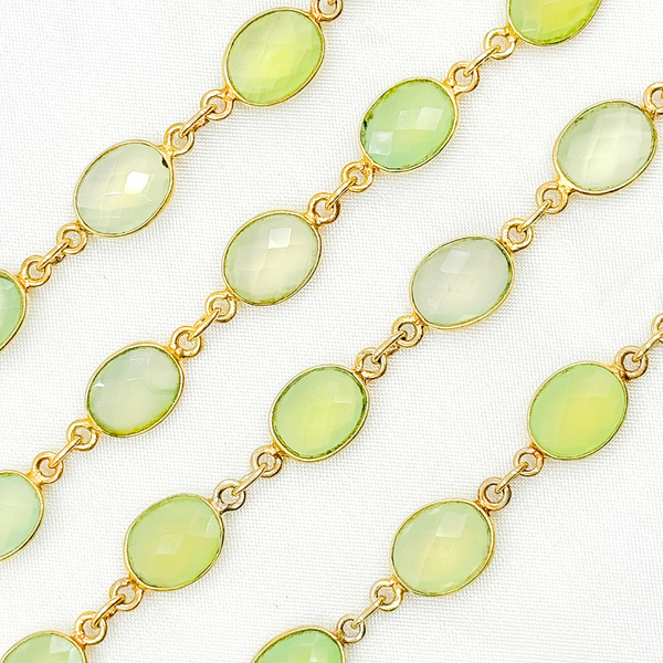 Prehnite Oval Shape Bezel Gold Plated 925 Sterling Silver Wire Chain