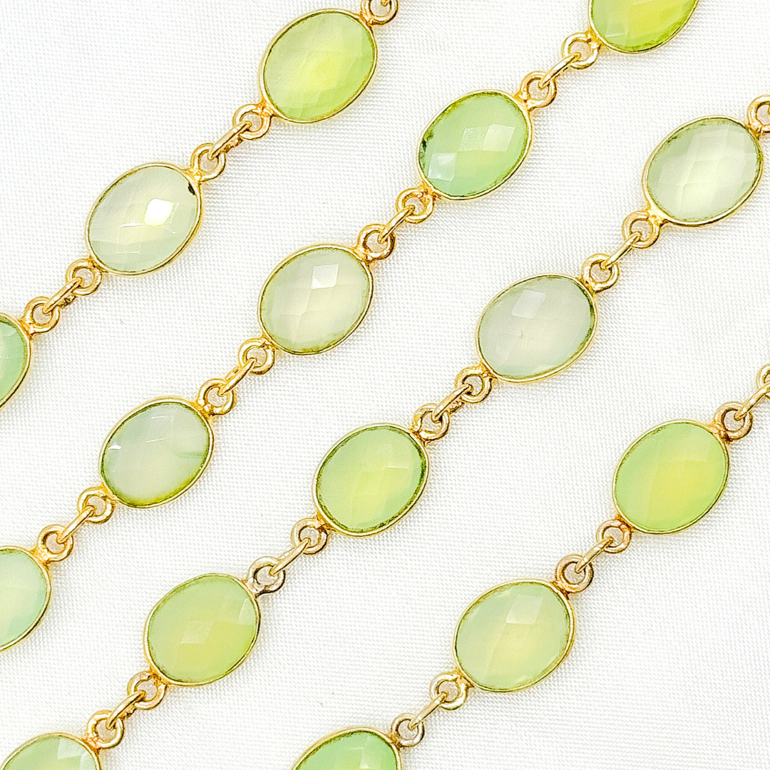 Prehnite Oval Shape Bezel Gold Plated 925 Sterling Silver Wire Chain. PR2