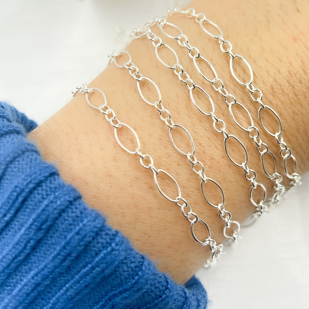 925 Sterling Silver Oval and Round Link Chain. 