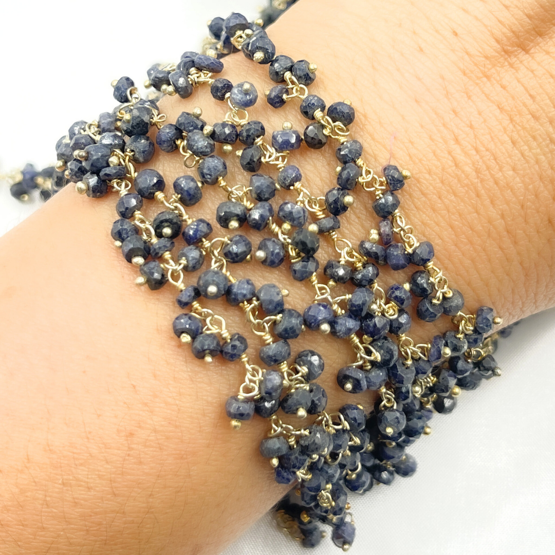 Dyed Blue Sapphire Cluster Dangle Gold Plated Wire Chain.