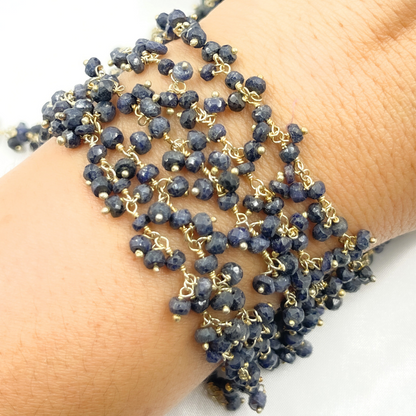 Dyed Blue Sapphire Cluster Dangle Gold Plated Wire Chain.