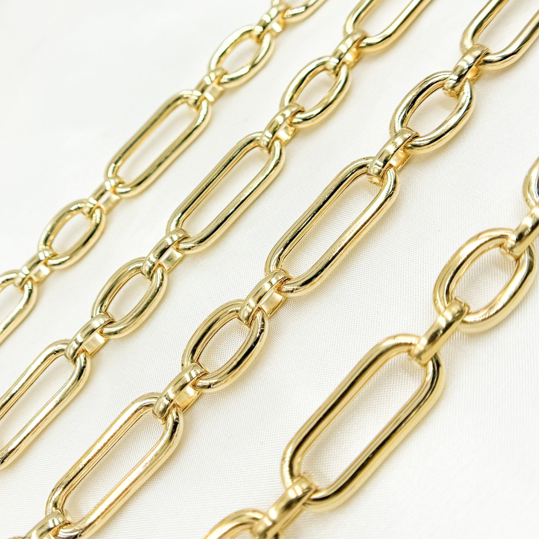 Gold Plated 925 Sterling Silver Smooth Long & Short Links Chain. 539MTGP