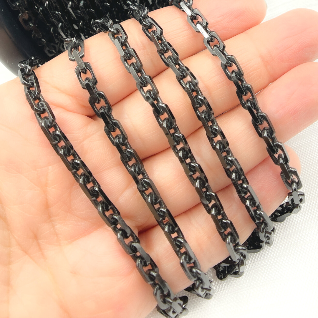 Z90BS. Black Rhodium Shinny Silver Rectangle Diamond Cut Heavy Cable