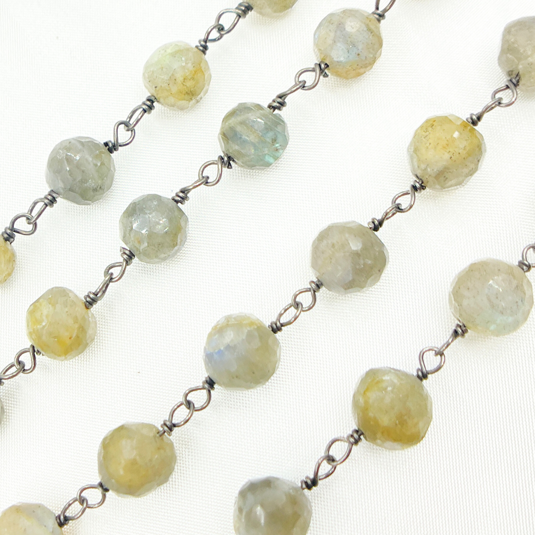 Labradorite Round Shape Oxidized Wire Chain. LAB99