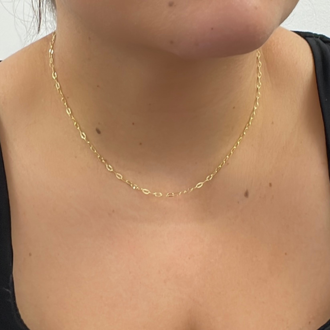 14K Solid Yellow Gold Diamond Cut Oval Link Chain