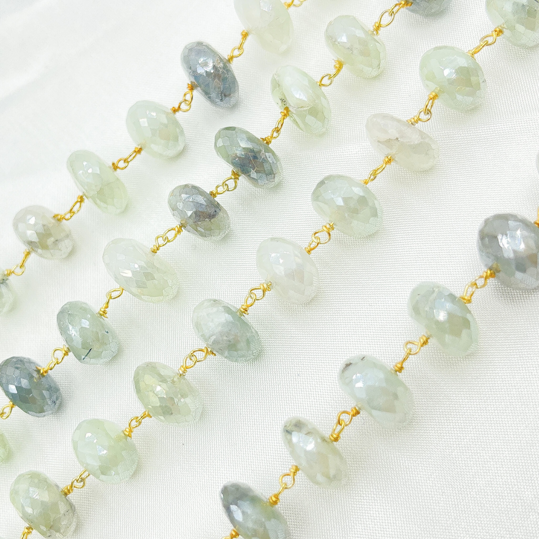 Coated Prehnite Gold Plated Wire Chain