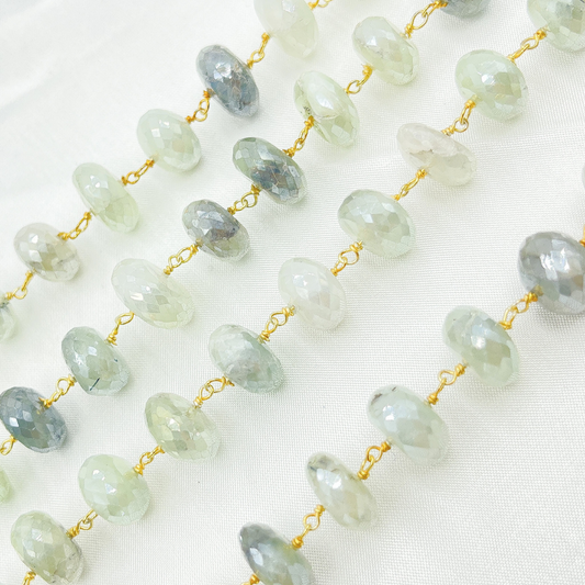 Coated Prehnite Gold Plated Wire Chain