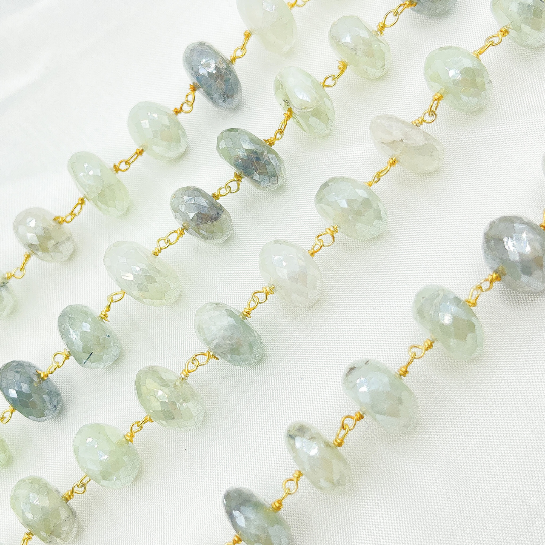 Coated Prehnite Gold Plated Wire Chain. CPR8