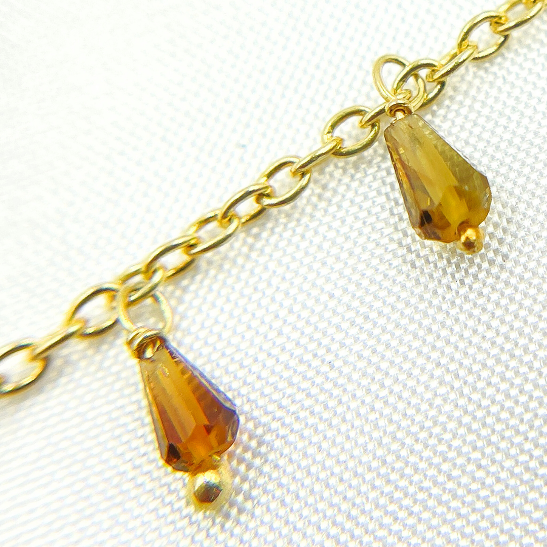 Multi Tourmaline Drop Dangle Gold Plated Wire Chain.