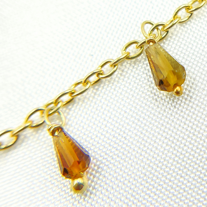 Multi Tourmaline Drop Dangle Gold Plated Wire Chain.