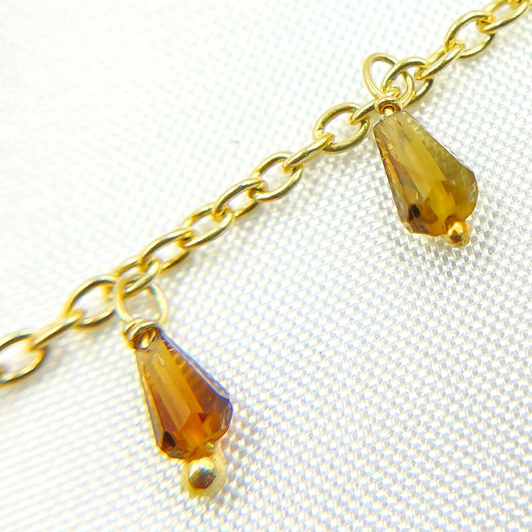 Multi Tourmaline Drop Dangle Gold Plated Wire Chain. MTO11