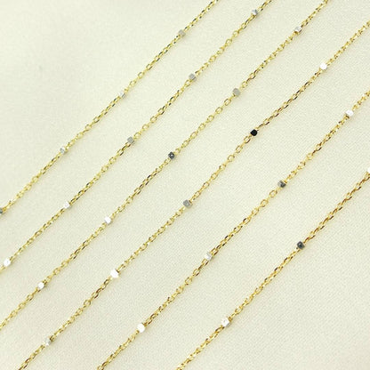 14k Solid Gold Satellite Silver Gold Cube Chain