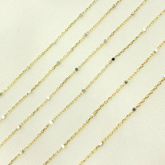 14k Solid Gold Satellite Silver Gold Cube Chain