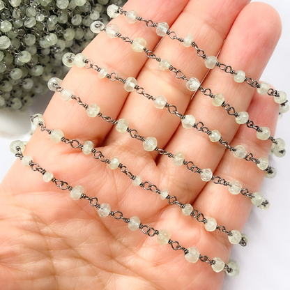 Prehnite Oxidized 925 Sterling Silver Wire Chain