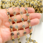 Load image into Gallery viewer, Labradorite Round Shape Bezel Gold Plated Wire Chain. LAB111
