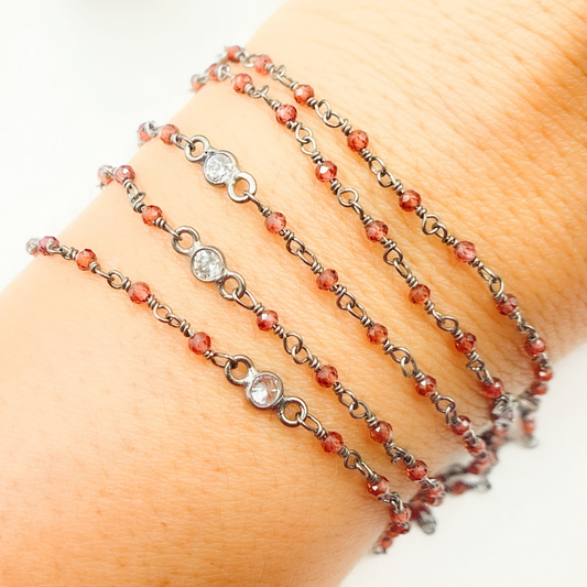 Garnet & CZ Oxidized Wire Chain