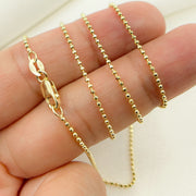 14K Solid Yellow Gold Diamond Cut Ball Link Necklace