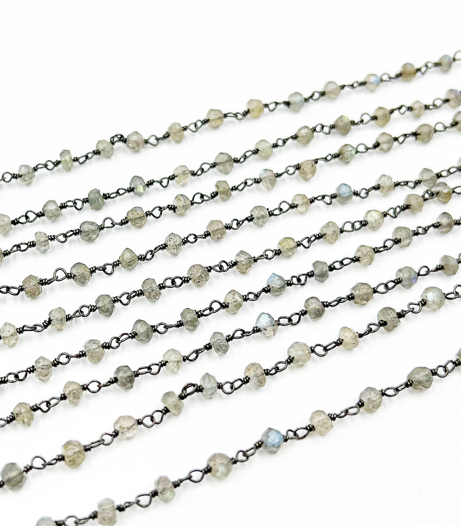 Labradorite Wire Wrap Chain made with Black Rhodium 925 Sterling Silver.  LAB39